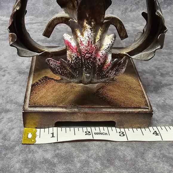 Rustic Metal Leaf Design 12" Candle Holder Display Piece Home Decor - Picture 9 of 11